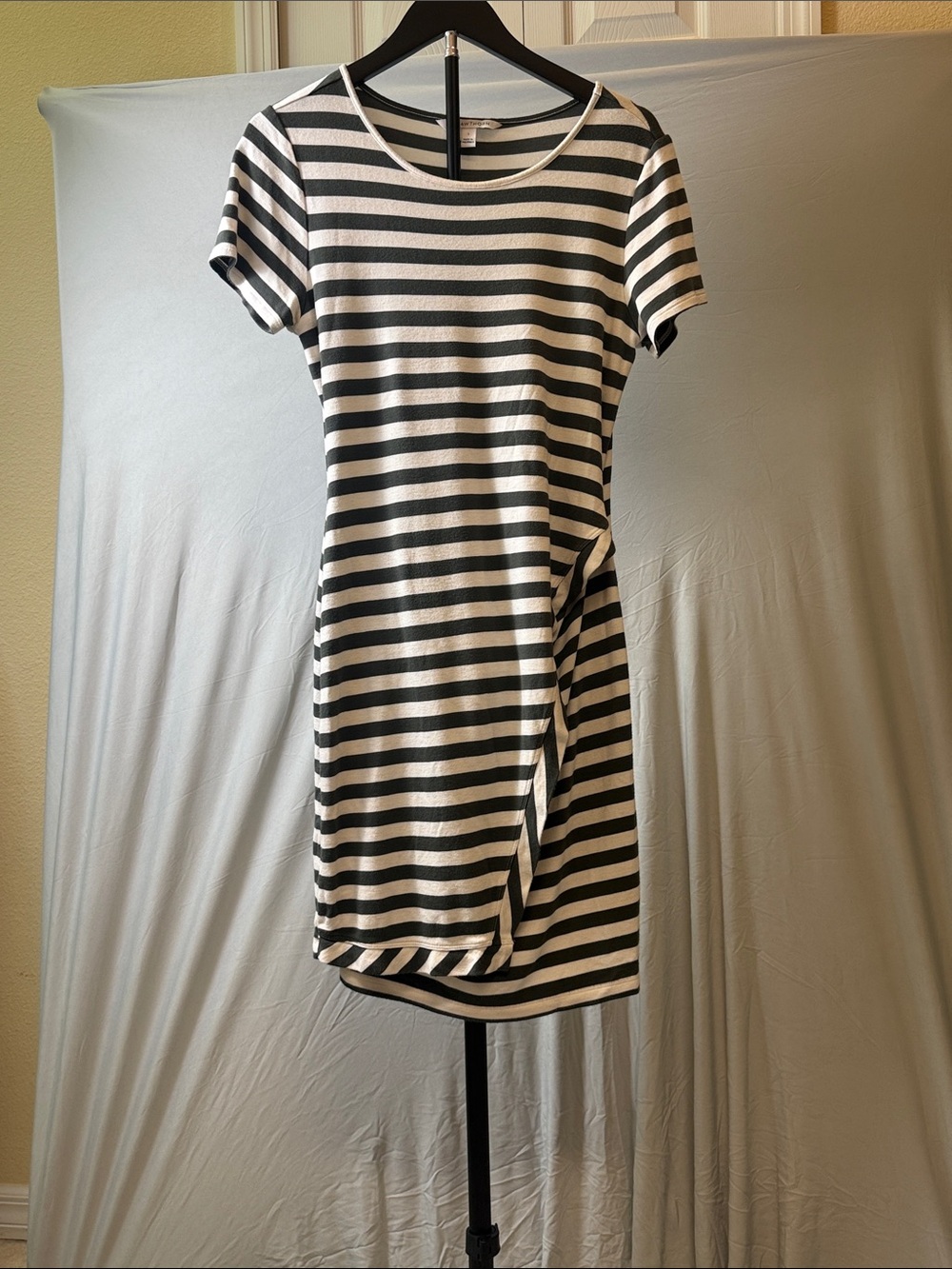 41 Hawthorn Black and White Striped Short Sleeve Midi Dress